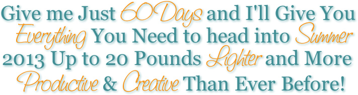 Give me Just 60 Days and I'll Give You Everything You Need to Head Into Summer 2012 Up to 20 Pounds Lighter and More Productive & Creative Than Ever Before! (Including doing it WITH you!)